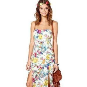 Reverse secret garden floral slit maxi dress S